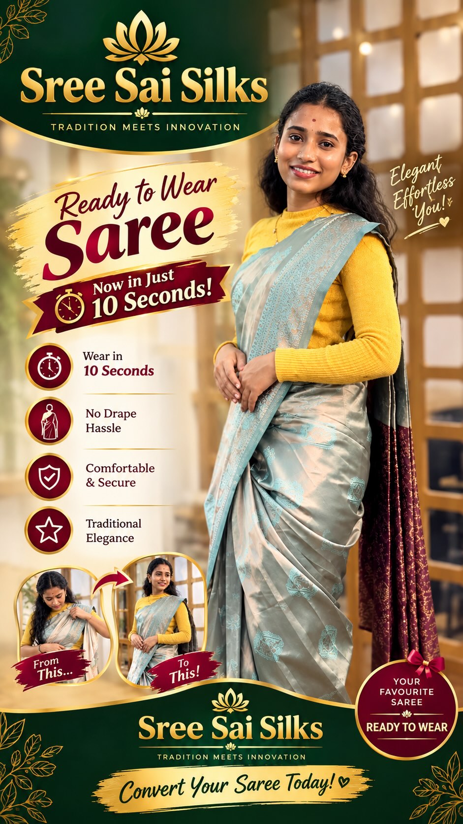 Ready to wear saree’s 

Contact : 8072695269,6382196976

Shop Location:

P Nanganallur
Sree Sai Silk