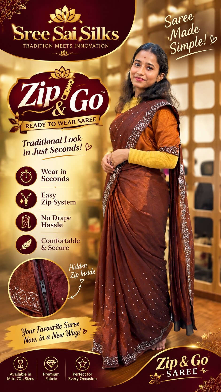 Zip & Go Saree’s 

Contact : 8072695269,6382196976

Shop Location:

P Nanganallur
Sree Sai Silks
#20