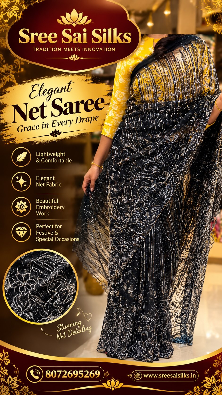 Net saree’s

Contact : 8072695269,6382196976

Shop Location:

P Nanganallur
Sree Sai Silks
#20, 3rd