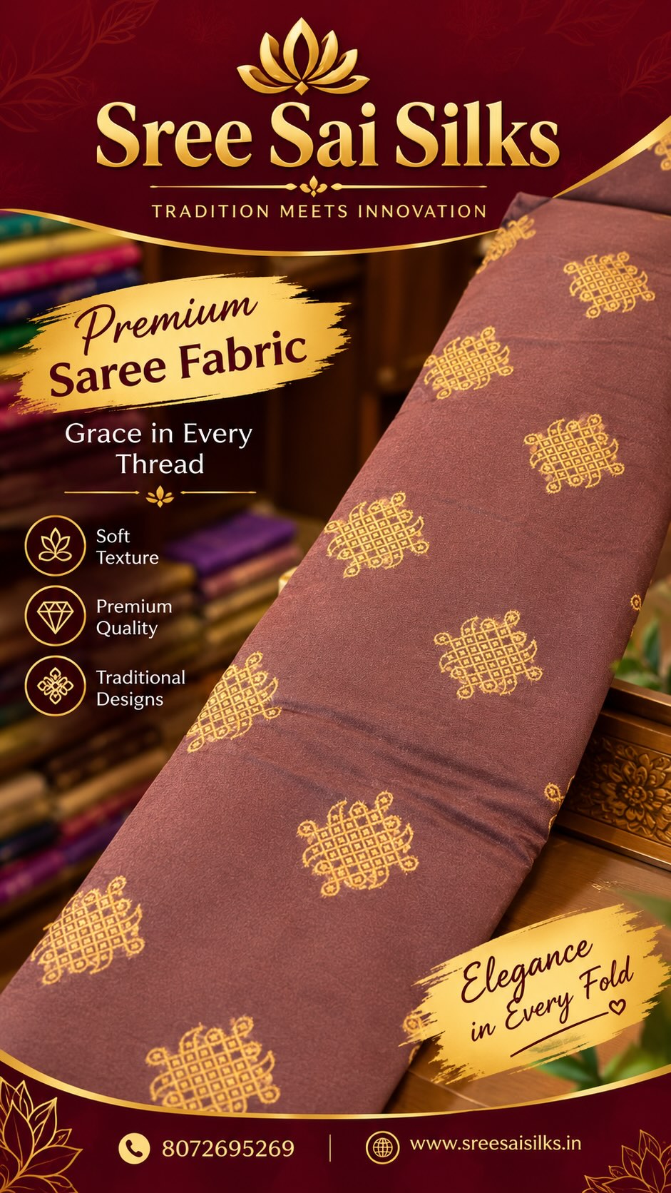 Kollam Saree’s

Contract: 8072695269,6382196976

Shop Location:

P Nanganallur
Sree Sai Silks
#20, 3