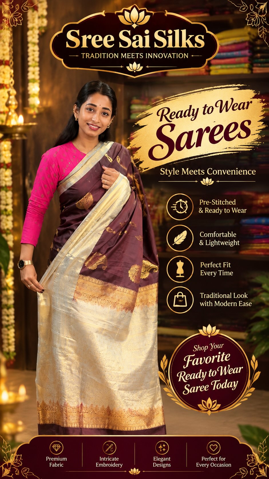 Ready to wear saree’s 

Contact : 9080860570

Shop Location:

P Nanganallur
Sree Sai Silks
#20, 3rd