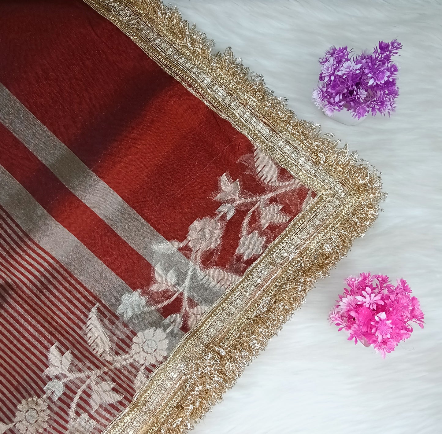 Fancy Tissue Lace Border Saree | SSTL303