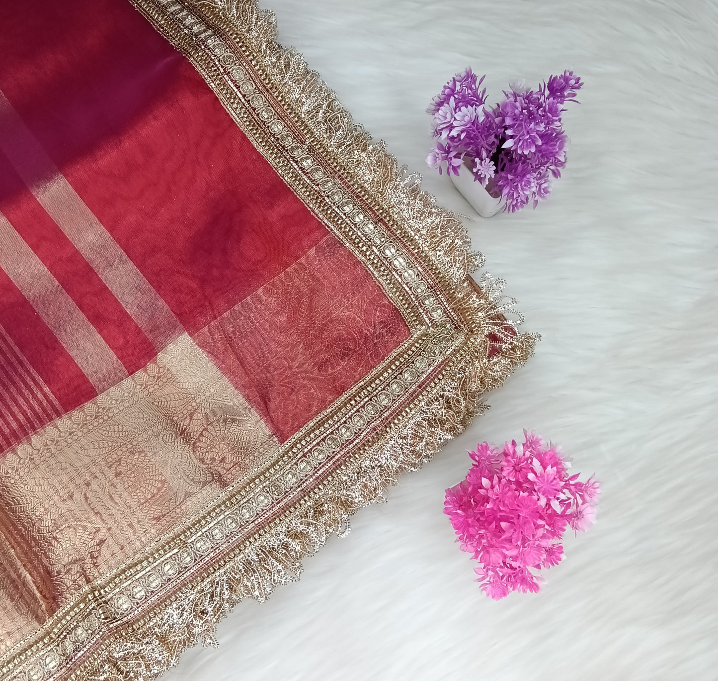 Fancy Tissue Lace Border Saree | SSTL303
