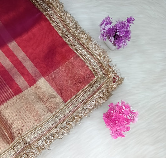 Fancy Tissue Lace Border Saree | SSTL303