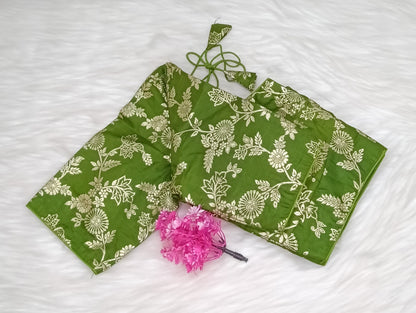 Readymade Blouse Bottle Green & Golden | SSRB316