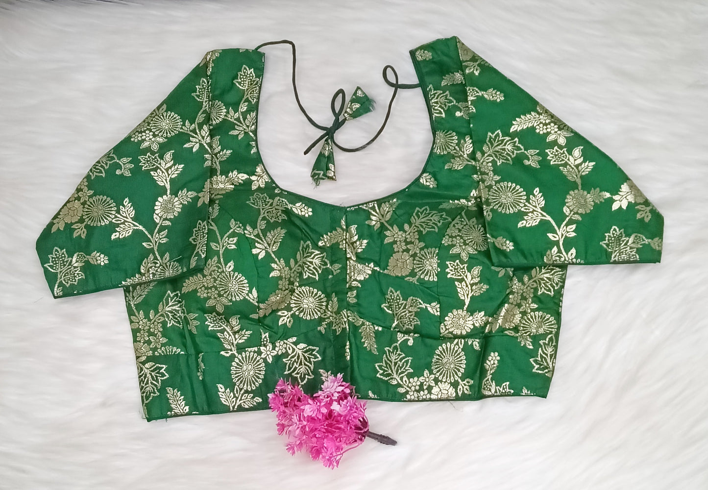 Readymade Blouse Emerald Green & Golden | SSRB316