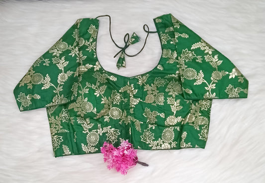 Readymade Blouse Emerald Green & Golden | SSRB316