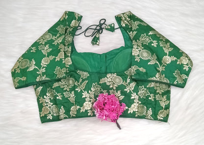 Readymade Blouse Emerald Green & Golden | SSRB316