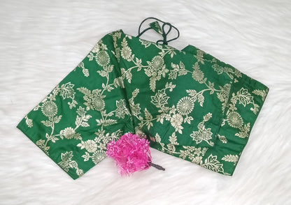 Readymade Blouse Emerald Green & Golden | SSRB316