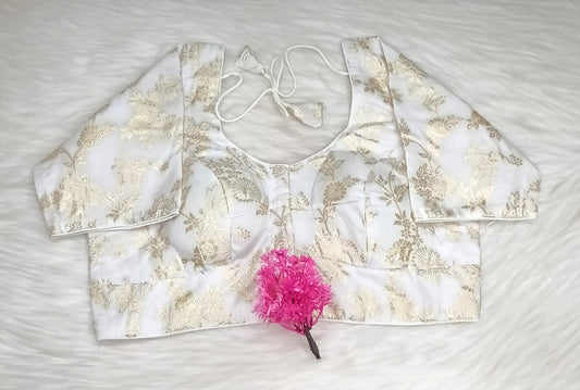 Readymade Blouse White & Golden  | SSRB316