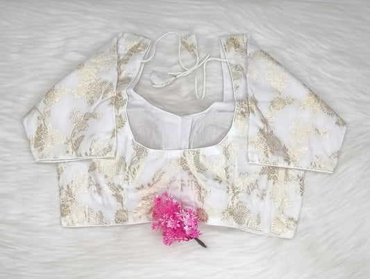 Readymade Blouse White & Golden  | SSRB316