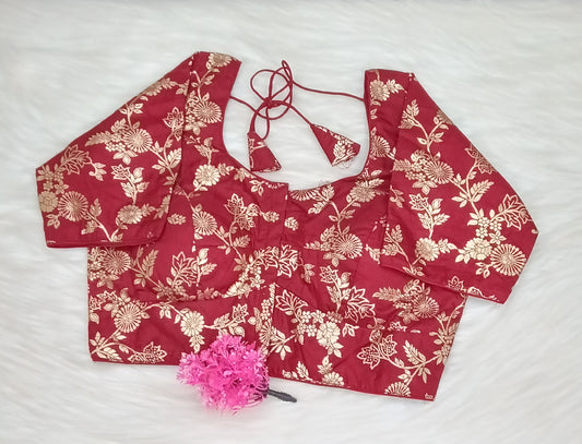 Readymade Blouse Wine Red & Golden | SSRB316
