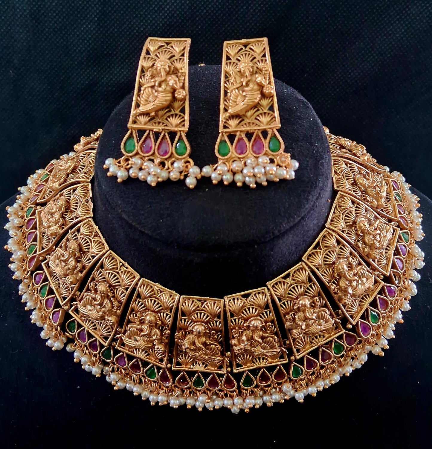 Gold Plated Lord Ganesha Temple Jewellery Set Kundhan & Kemp Set | SSKT030