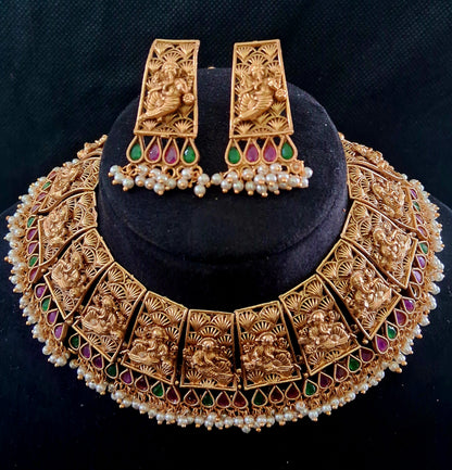 Gold Plated Lord Ganesha Temple Jewellery Set Kundhan & Kemp Set | SSKT030