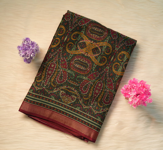 Soft Ajrakh Malai Cotton Saree | SSMC217