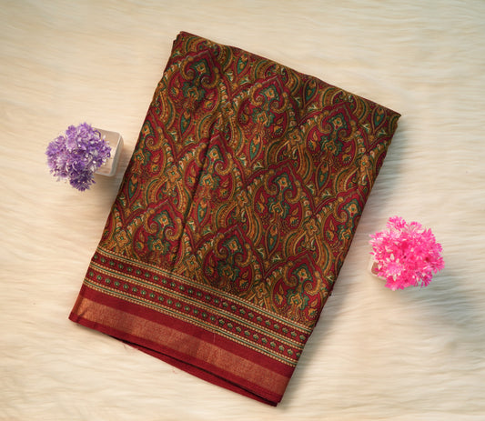 Soft Ajrakh Malai Cotton Saree | SSMC217