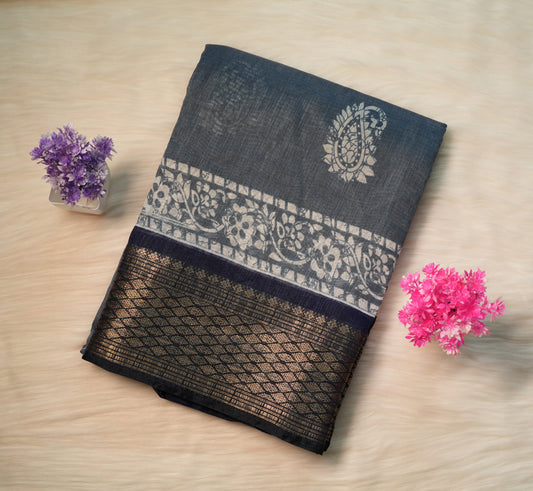 Dobby Border Fancy Oval Design Saree | SSOD226