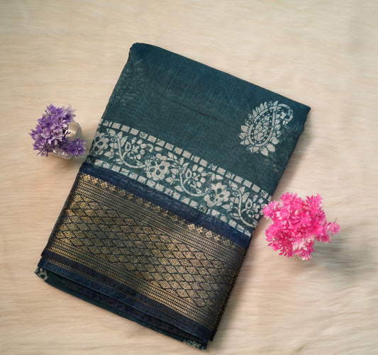 Dobby Border Fancy Oval Design Saree | SSOD226