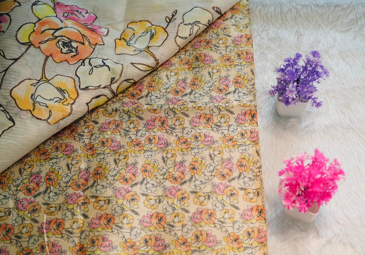 Onam Cream Hand Painted Saree | SSOS181