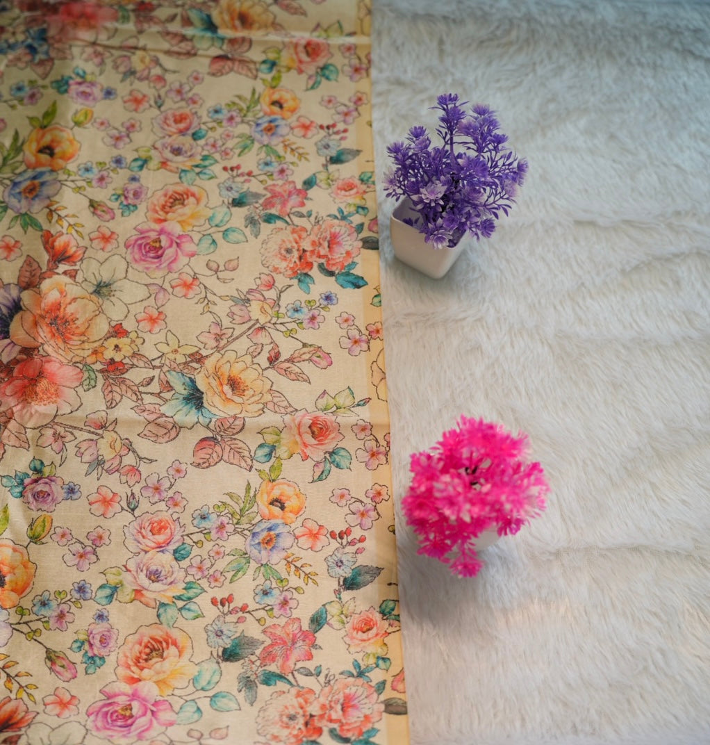 Onam Cream Hand Painted Saree | SSOS181
