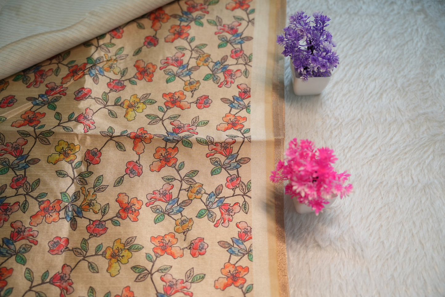 Onam Cream Hand Painted Saree | SSOS181
