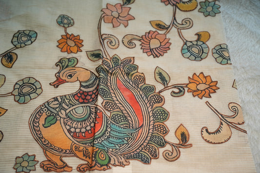 Onam Cream Hand Painted Saree | SSOS258