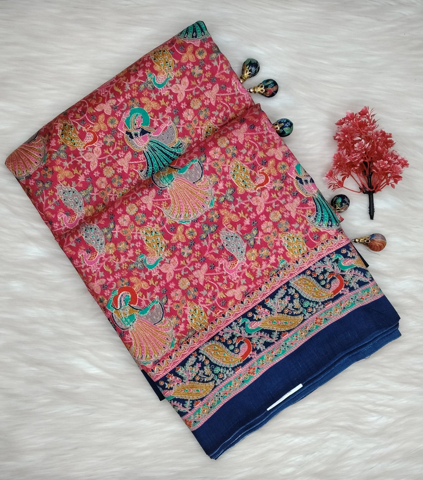 Jaipuri Ivory Silk Saree | SSJS413