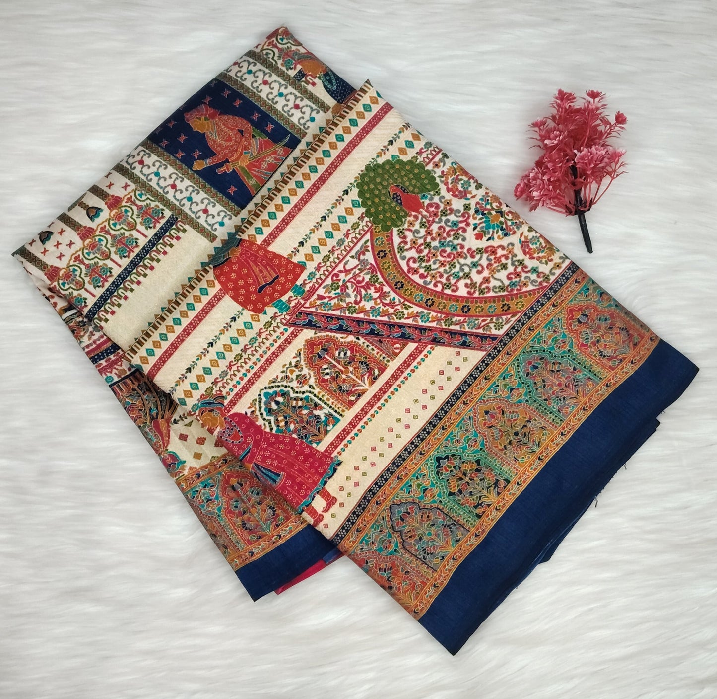 Jaipuri Ivory Silk Saree | SSJS413