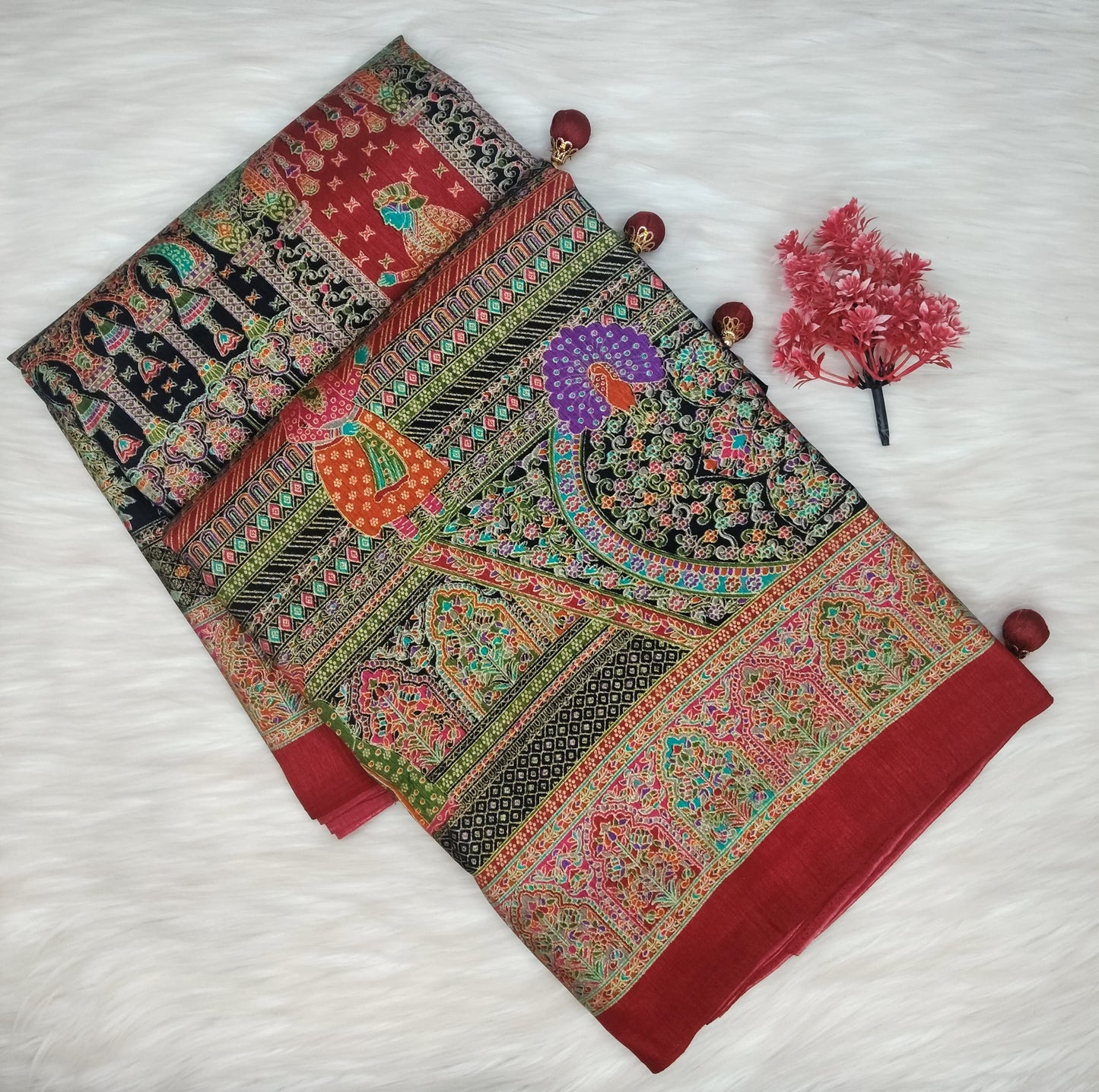 Jaipuri Ivory Silk Saree | SSJS413