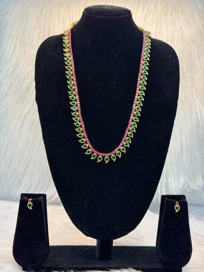 Green Leaf Ruby Stone Necklace Set B10 | SSGL044