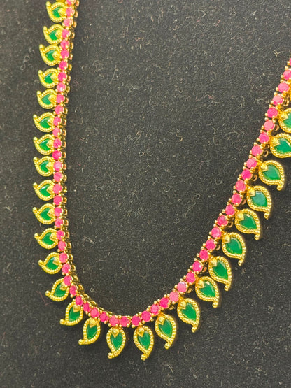 Green Leaf Ruby Stone Necklace Set B10 | SSGL044