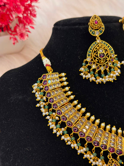 Antique Ruby & Emerald Ad Bridal Necklace Set B10 | SSAR046