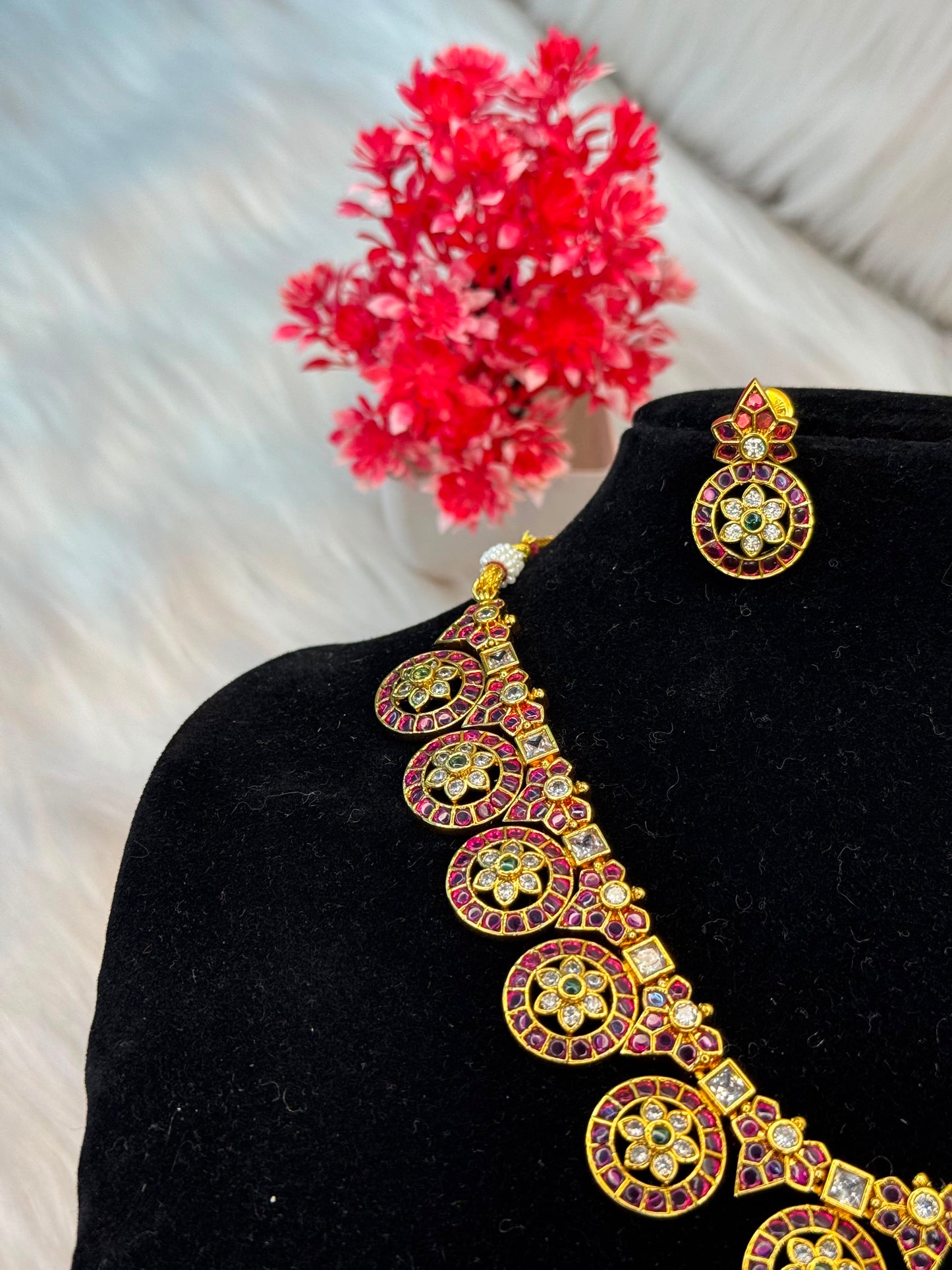 Traditional Ruby Stone Necklace Set B10 | SSTR047