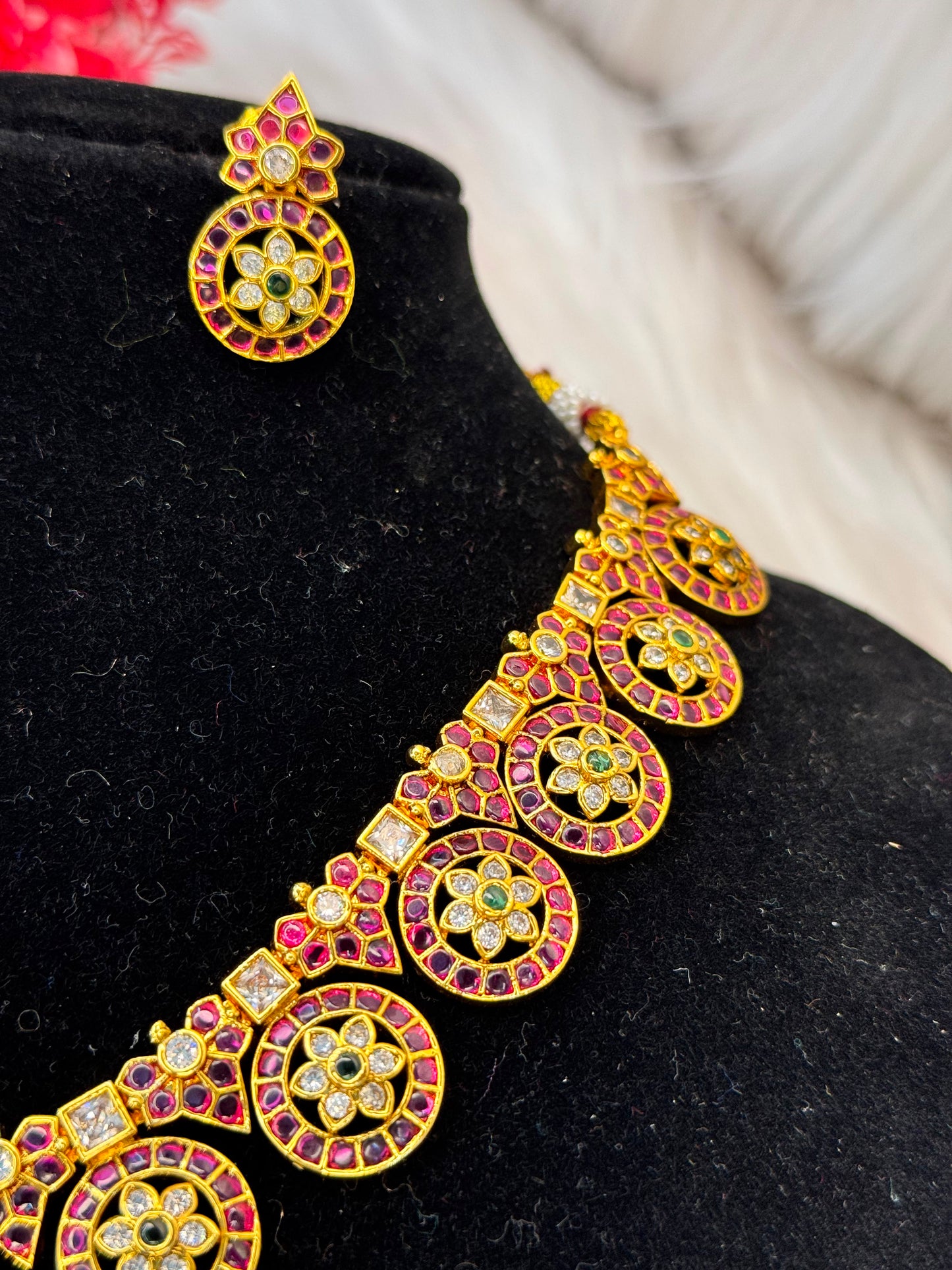 Traditional Ruby Stone Necklace Set B10 | SSTR047