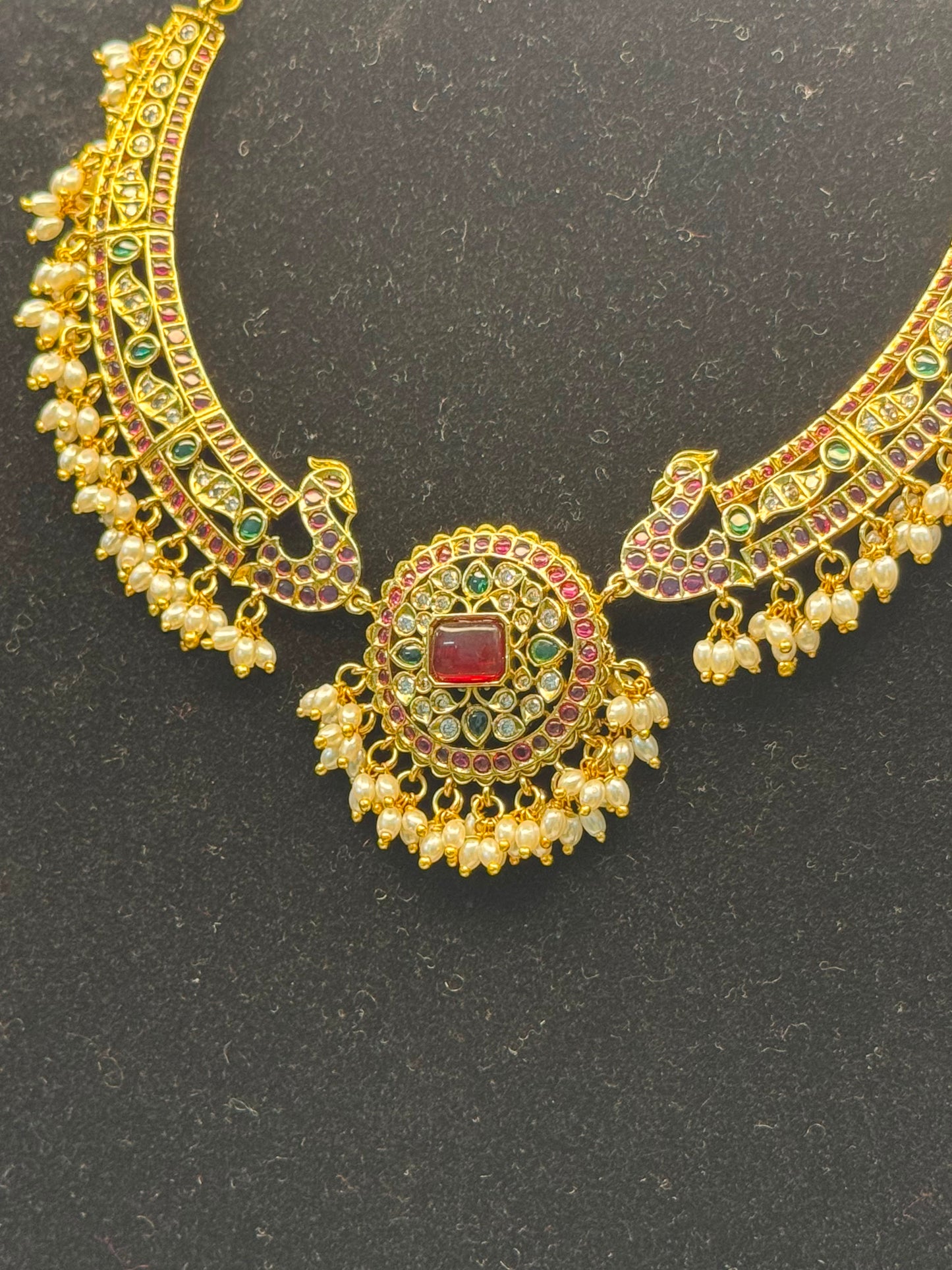 Emerald Kundan Necklace Set With Pearl Drops B10 | SSEK048
