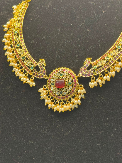Emerald Kundan Necklace Set With Pearl Drops B10 | SSEK048