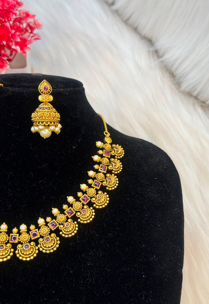 Antique Gold Temple Jewellery Necklace B10 | SSAG053