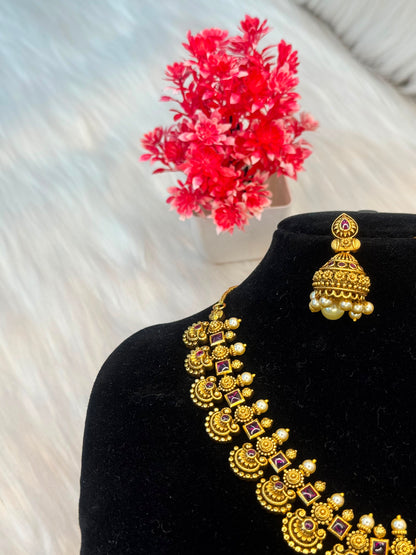 Antique Gold Temple Jewellery Necklace B10 | SSAG053