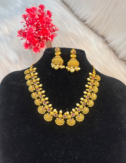 Antique Gold Temple Jewellery Necklace B10 | SSAG053
