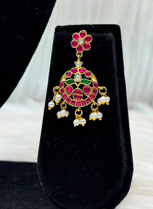 Traditional South Indian Necklace Set With Rubi-Pink And Emerald-Green Stones B10 | SSTS055