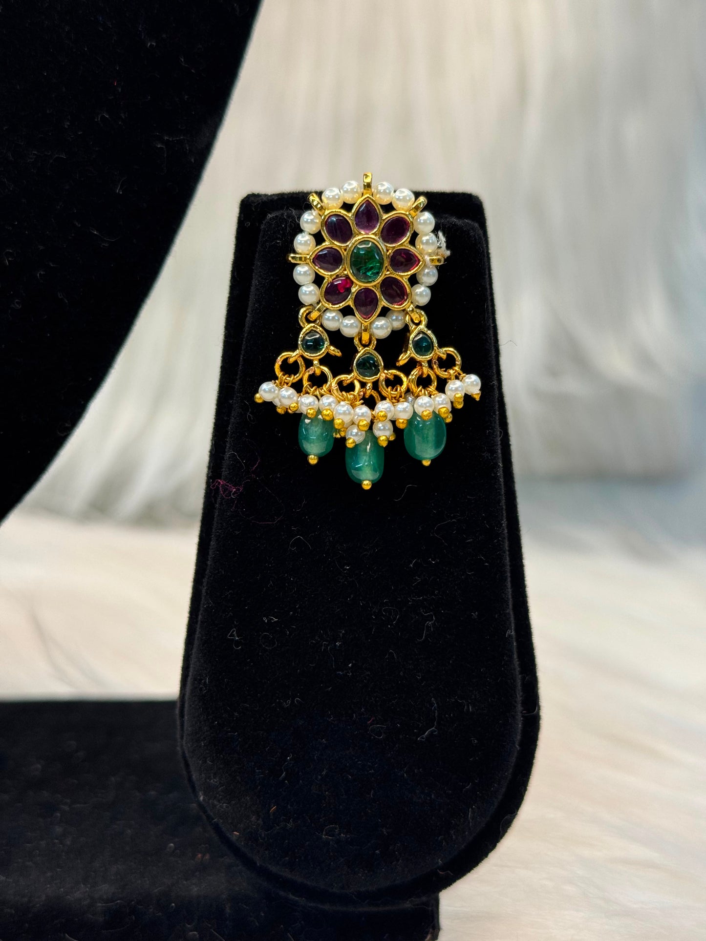 Kemp Stone Peacock Floral necklace Set - Green &Ruby With Pearl Drops B10 | SSKP59