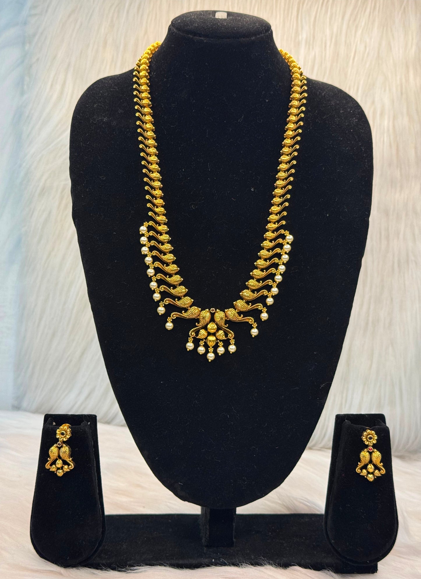 Traditional Peacock Design Gold-Plated Long Haram Necklace B10 | SSTP60