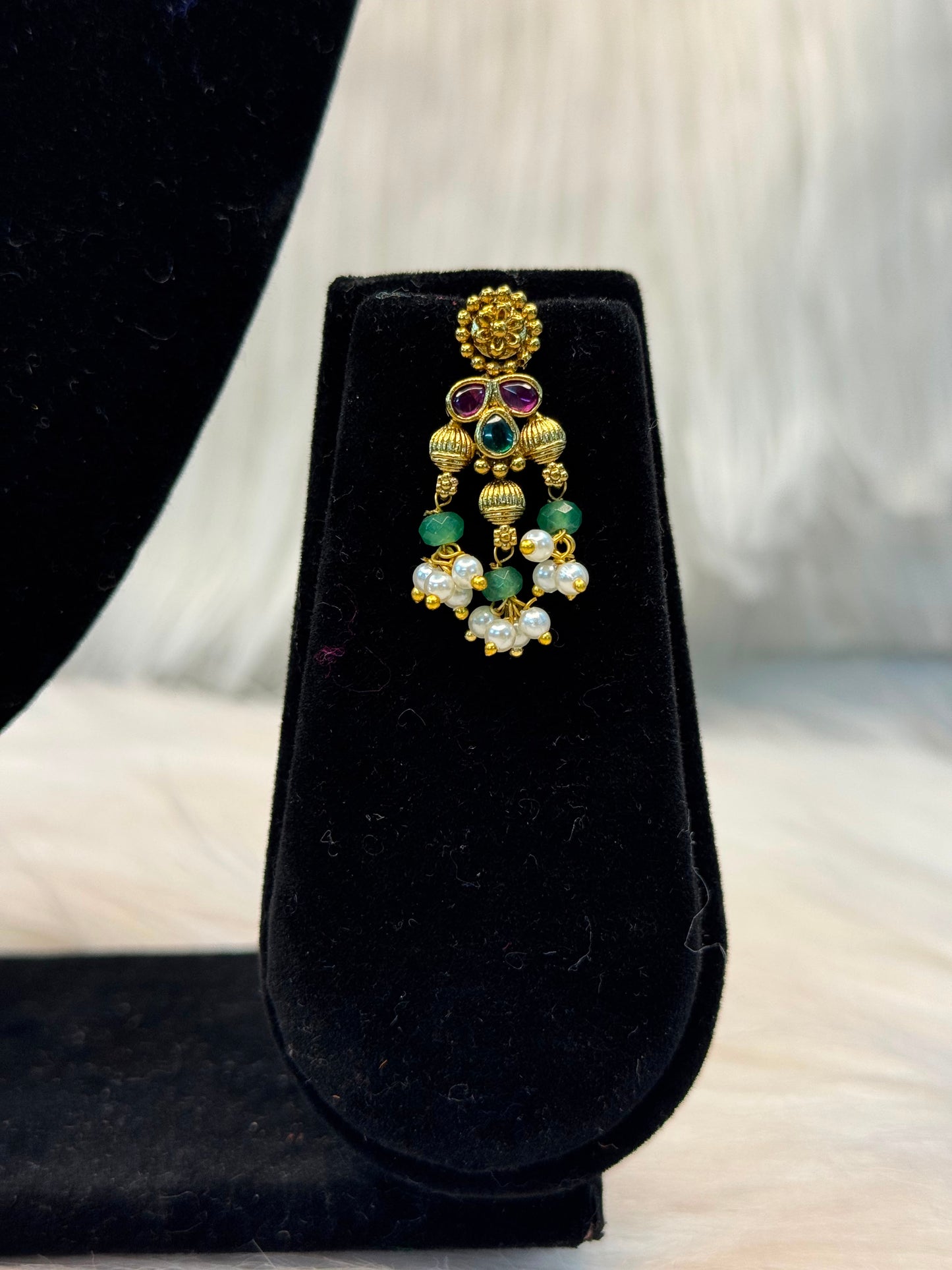 Traditional Peacock Motif Kemp Stone Long Haram Necklace Set B10 | SSTM61