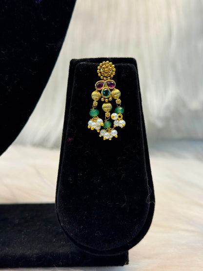 Traditional Peacock Motif Kemp Stone Long Haram Necklace Set B10 | SSTM61