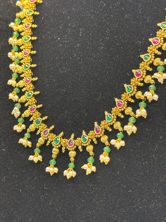 Traditional Peacock Motif Kemp Stone Long Haram Necklace Set B10 | SSTM61