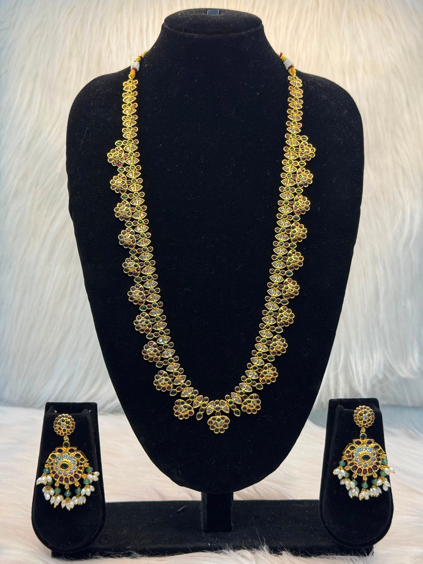 Antique Kemp Floral Haram Set With Emerald & Ruby Stones B10 | SSAF63