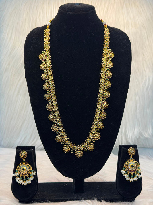 Antique Kemp Floral Haram Set With Emerald & Ruby Stones B10 | SSAF63