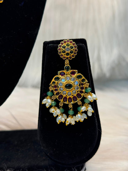 Antique Kemp Floral Haram Set With Emerald & Ruby Stones B10 | SSAF63