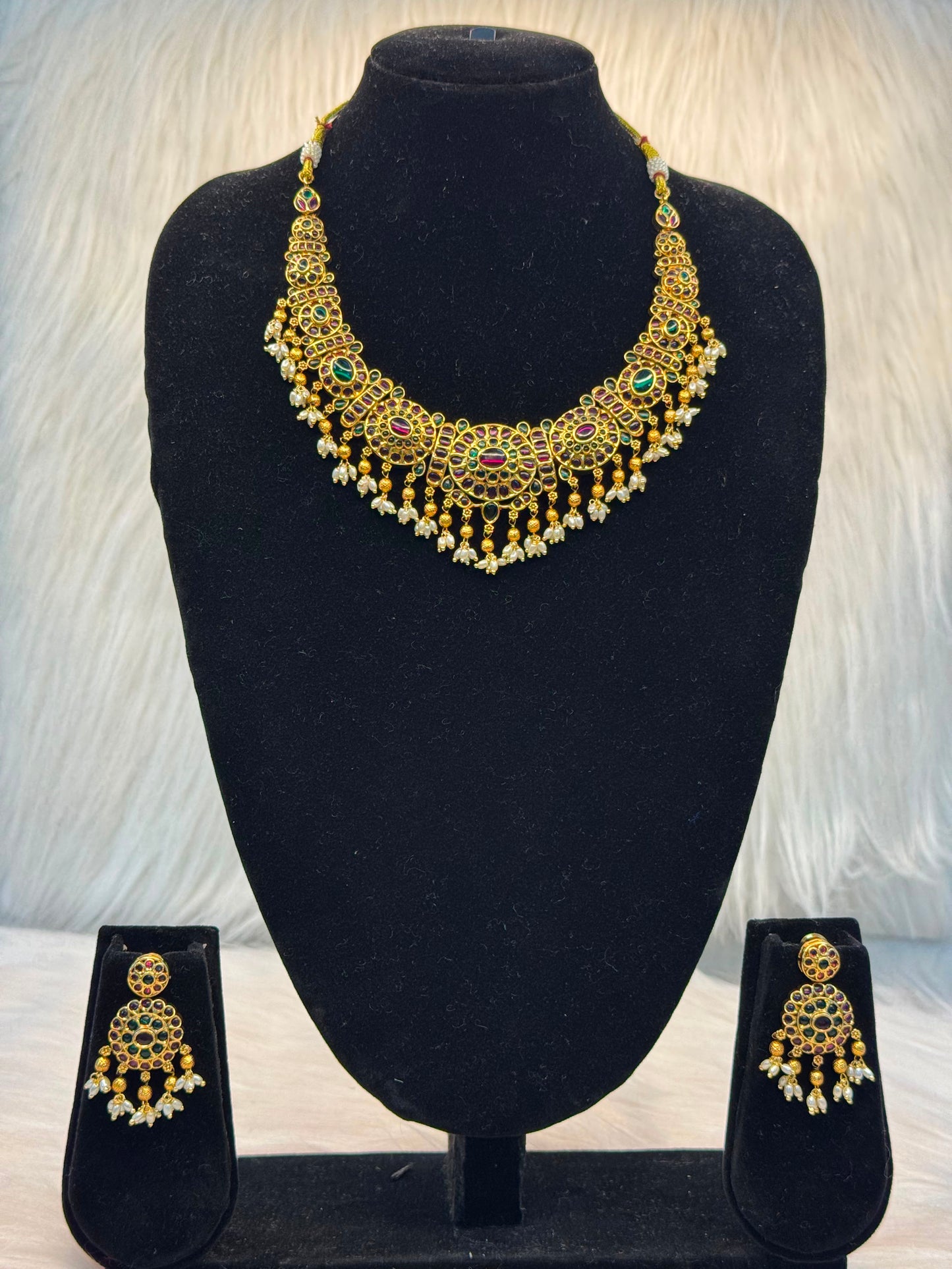Antique Ruby & Emerald Guttapusalu Necklace Set B10 | SSAR64