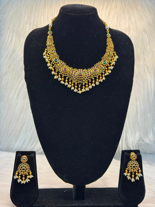 Antique Ruby & Emerald Guttapusalu Necklace Set B10 | SSAR64